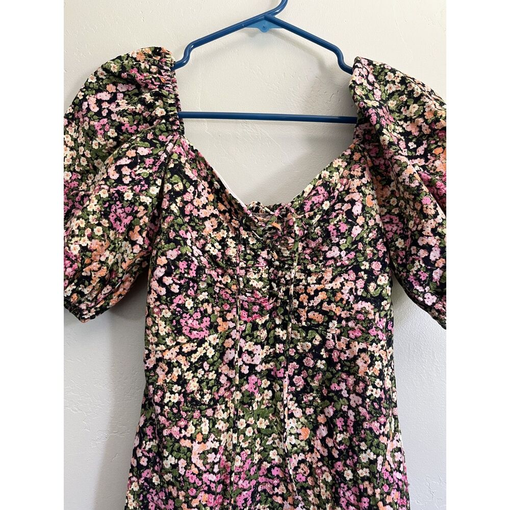 H&M Floral Puff Sleeve Lace Up Mini Dress Size XS